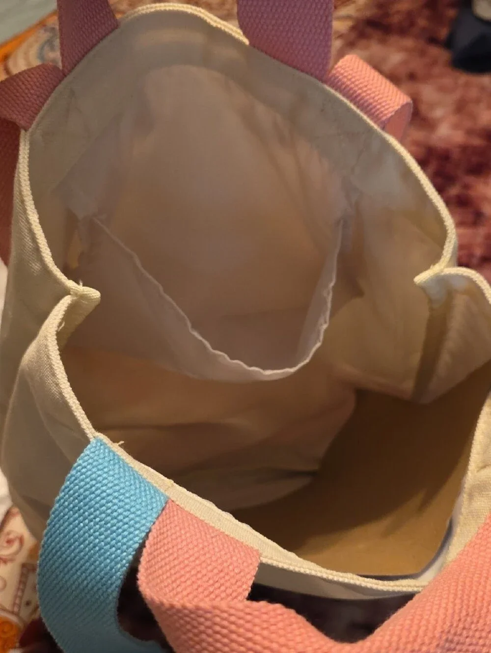 Hello Kitty Cream Tote with Pink & Blue Handles Nwt